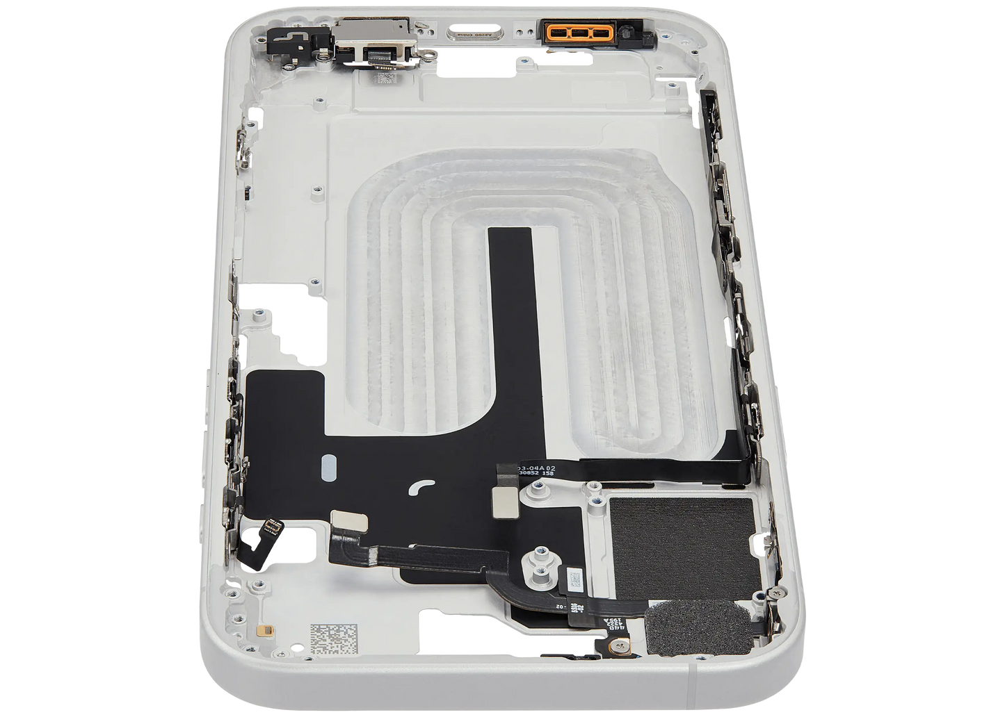 Mid-Frame Housing W/ Small Parts For iPhone 16 Plus (EU / Global Version) (Used OEM Pull: Grade A) (White)