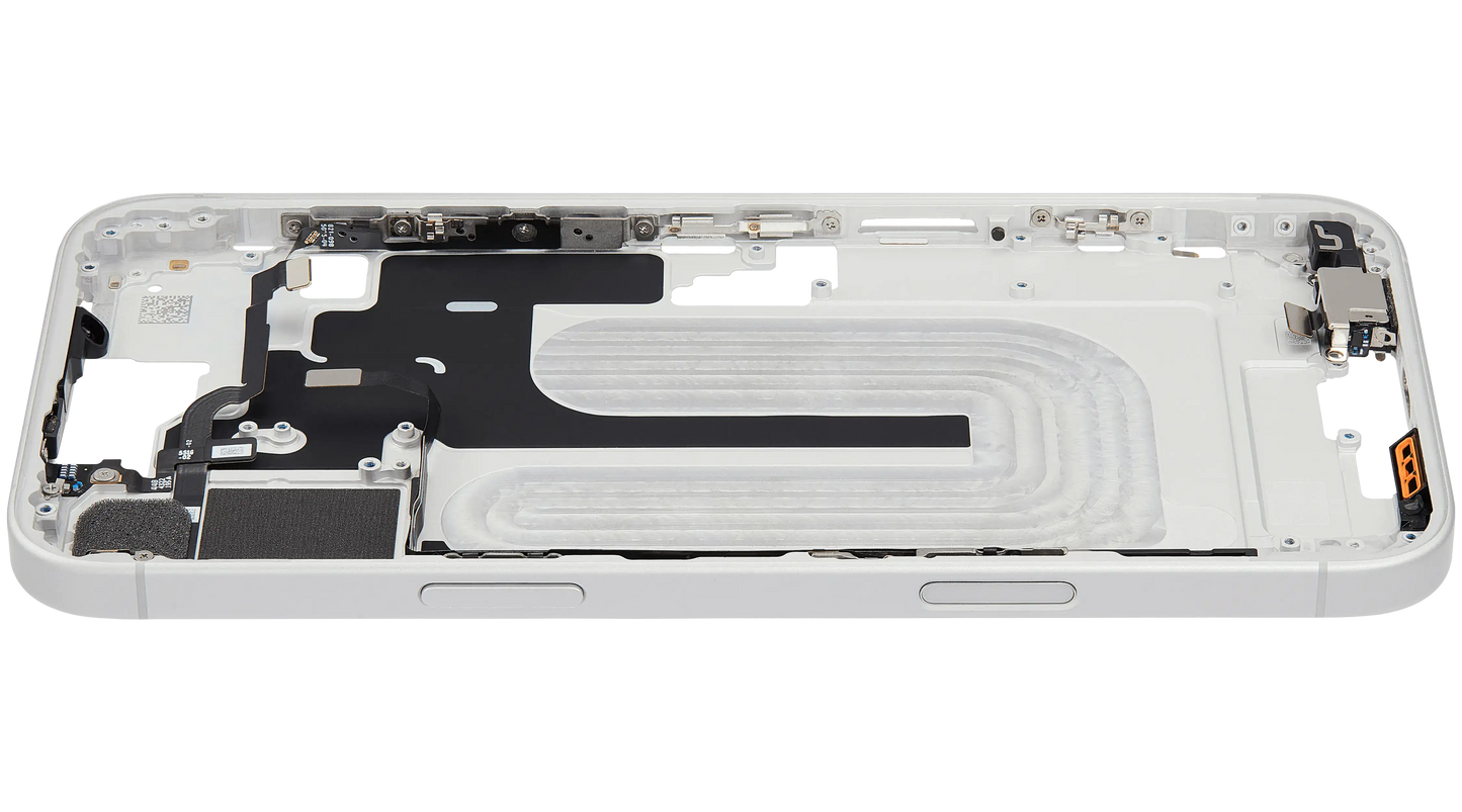 Mid-Frame Housing W/ Small Parts For iPhone 16 Plus (EU / Global Version) (Used OEM Pull: Grade A) (White)