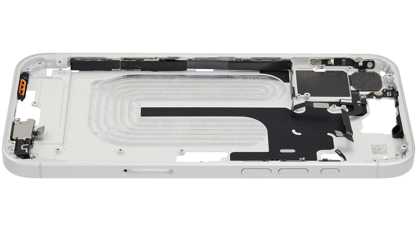Mid-Frame Housing W/ Small Parts For iPhone 16 Plus (EU / Global Version) (Used OEM Pull: Grade A) (White)