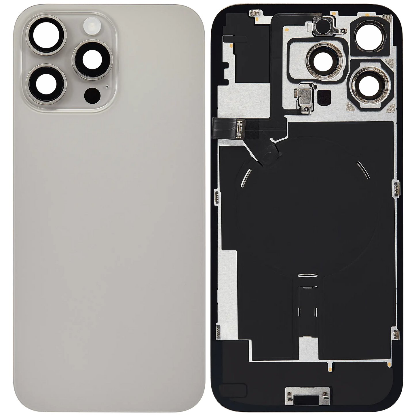 Back Glass w/ MagSafe Magnet & NFC & Flashlight Flex For iPhone 16 Pro Max (Aftermarket) (Natural Titanium) (No Logo)