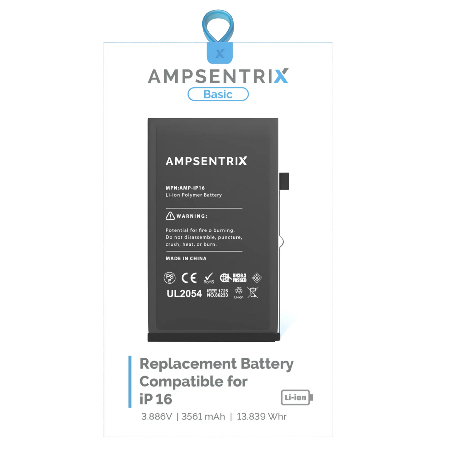 Replacement Battery For iPhone 16 (AmpSentrix Basic)