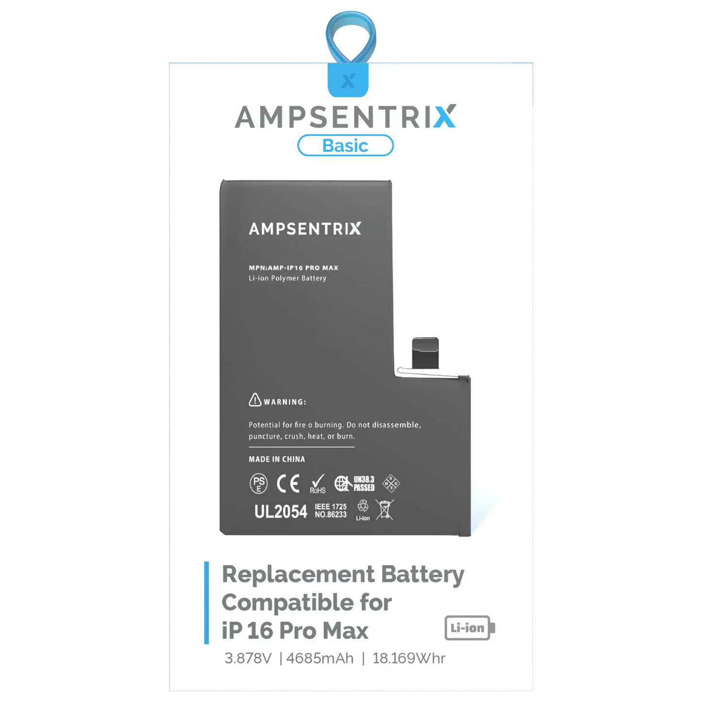 Replacement Battery For iPhone 16 Pro Max (AmpSentrix Basic)