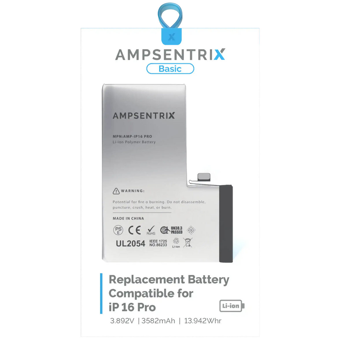 Replacement Battery For iPhone 16 Pro (AmpSentrix Basic) — product photo 2