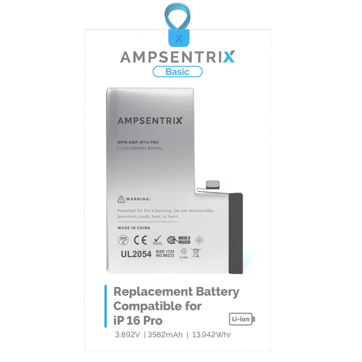 Replacement Battery For iPhone 16 Pro (AmpSentrix Basic)