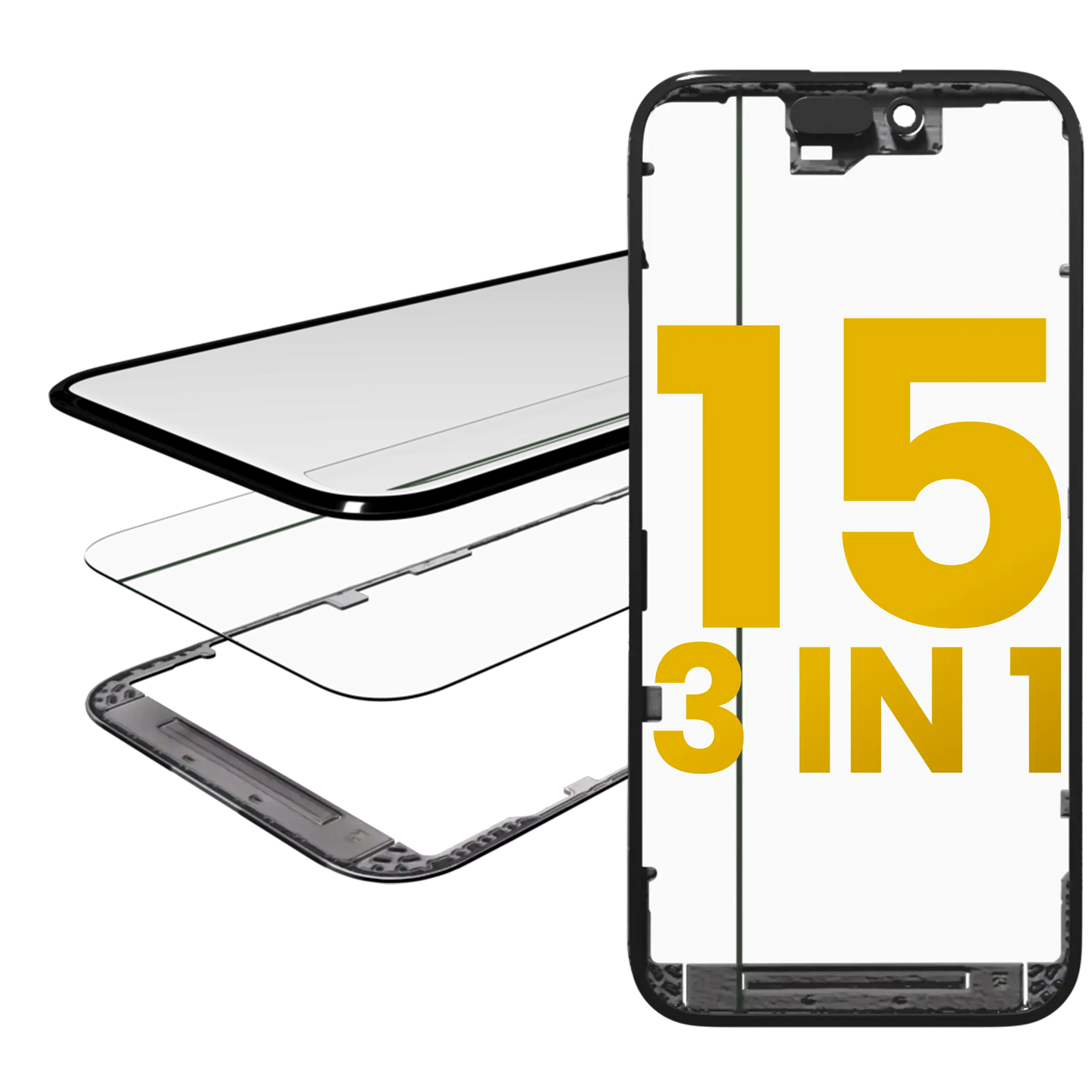 3 in 1 (Glass With OCA Pre-Installed + Frame) For iPhone 15 (OCA Master)