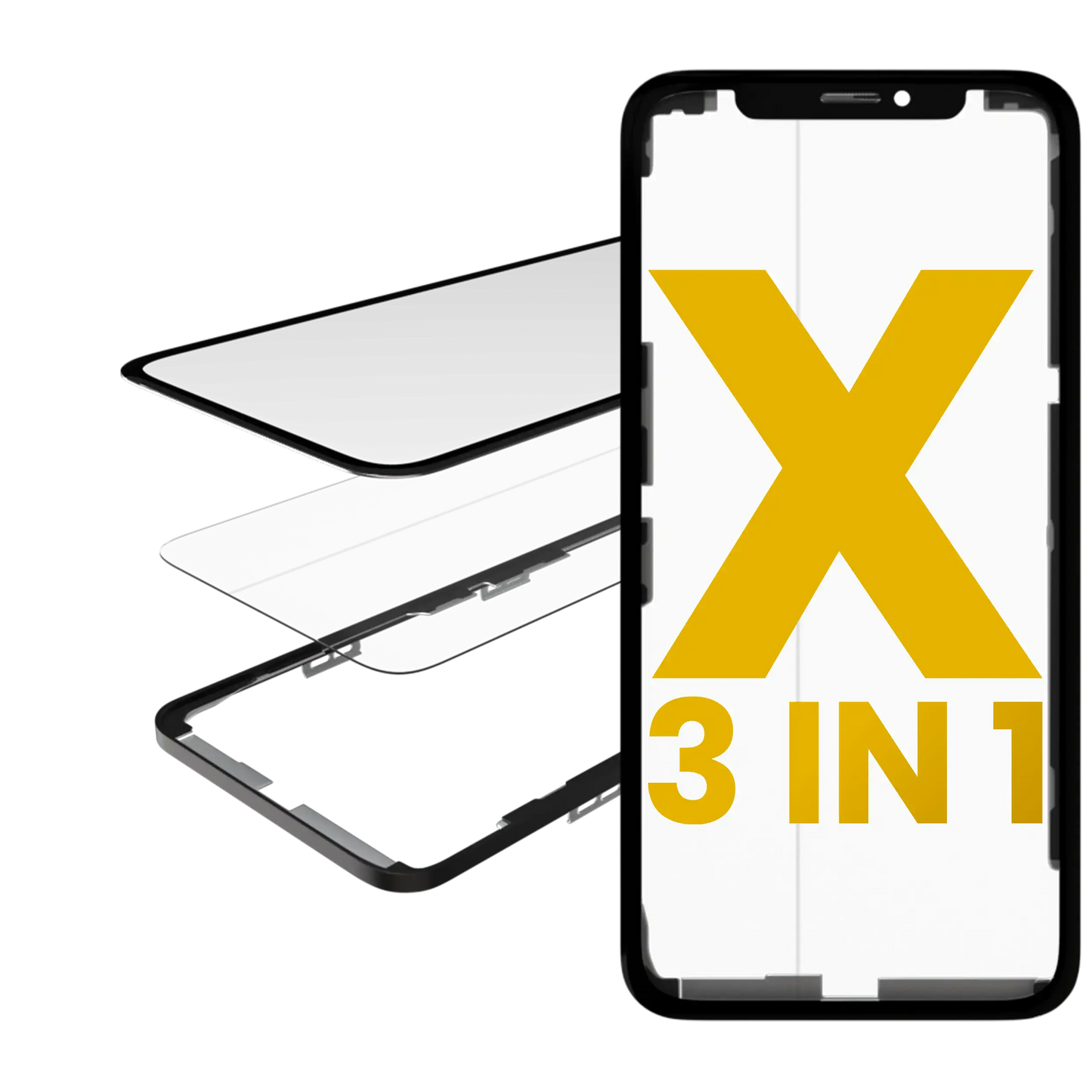 3 in 1 (Glass With OCA Pre-Installed + Frame) For iPhone X (OCA Master)