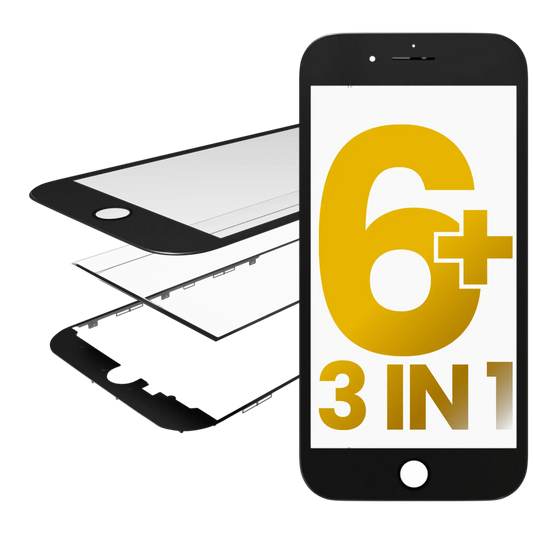3 in 1 (Front Glass + Frame + OCA Pre-Installed) For iPhone 6 Plus (2 Pack) (Black)