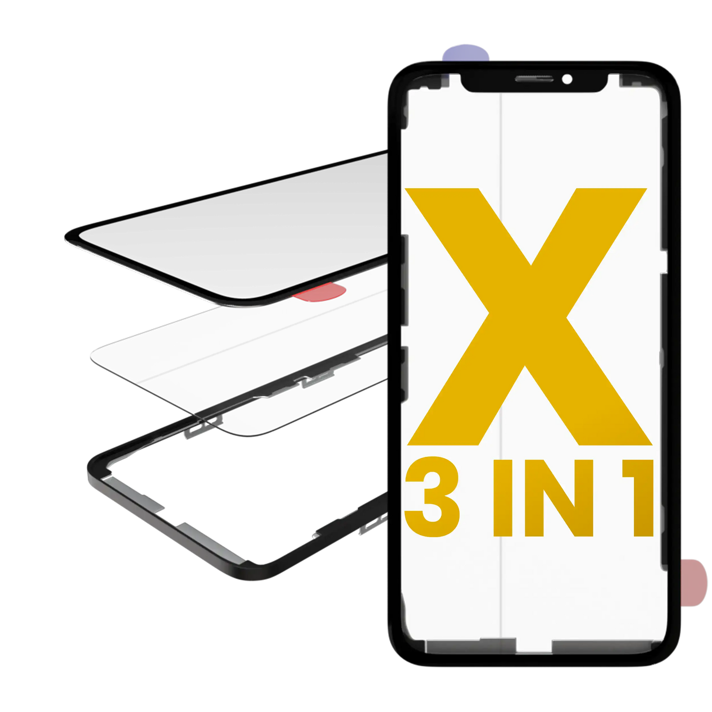 Glass With Frame & OCA Pre-Installed For iPhone X (Frame With Glue) (Premium / 3 in 1) (2 Pack)