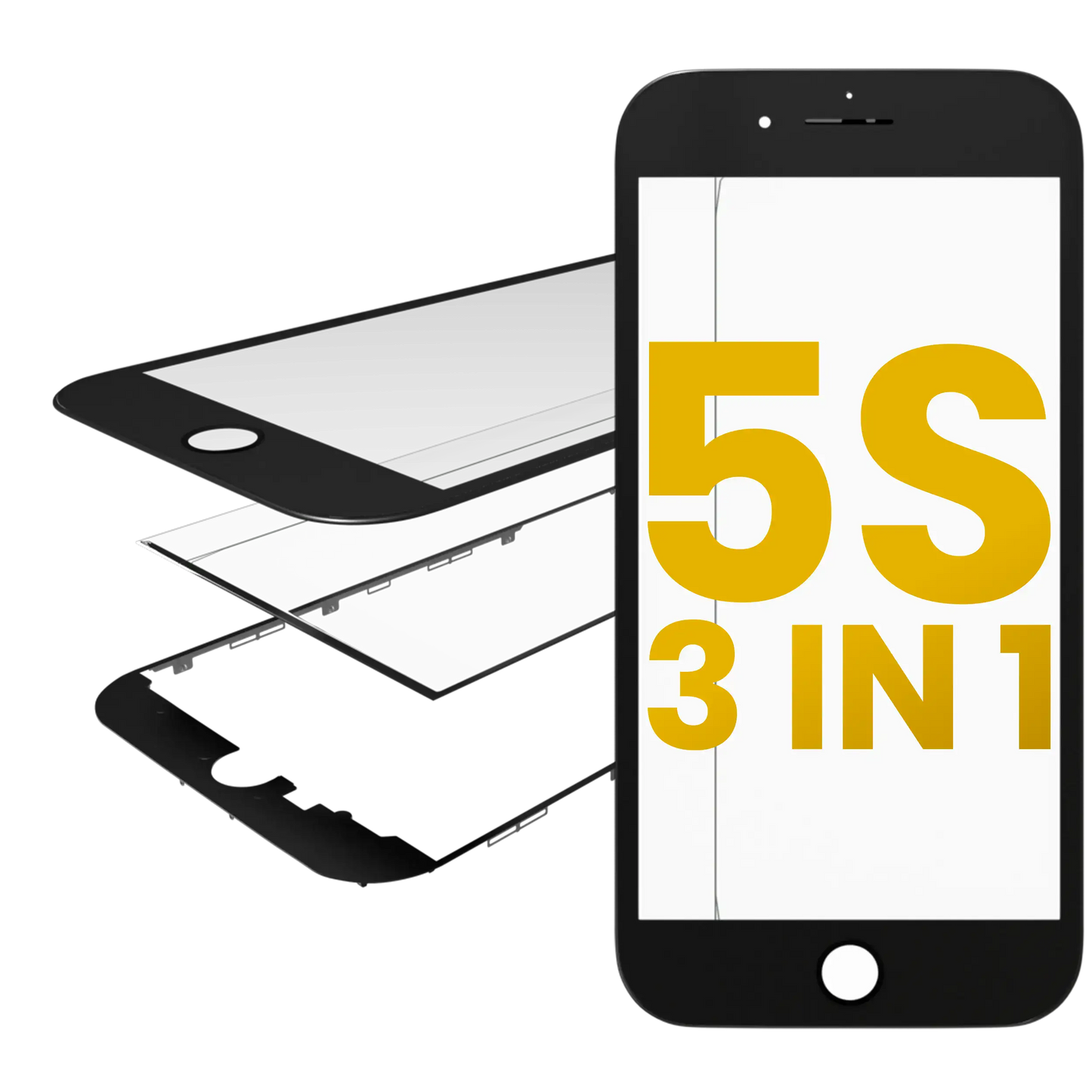 3 in 1 (Front Glass + Frame + OCA Pre-Installed) For iPhone 5S (2 Pack) (Black)