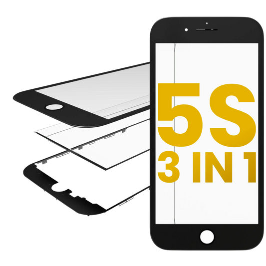 3 in 1 (Front Glass + Frame + OCA Pre-Installed) For iPhone 5S (2 Pack) (Black)