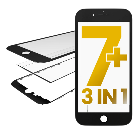 3 in 1 (Glass With OCA Pre-Installed + Frame) For iPhone 7 Plus (OCA Master) (2 Pack) (Black)