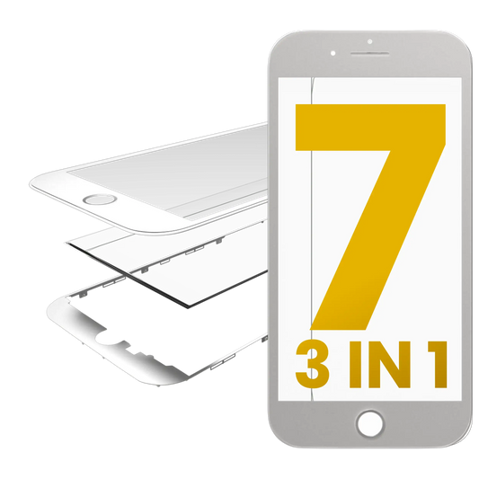 3 in 1 (Glass With OCA Pre-Installed + Frame) For iPhone 7 (OCA Master) (2 Pack) (White)