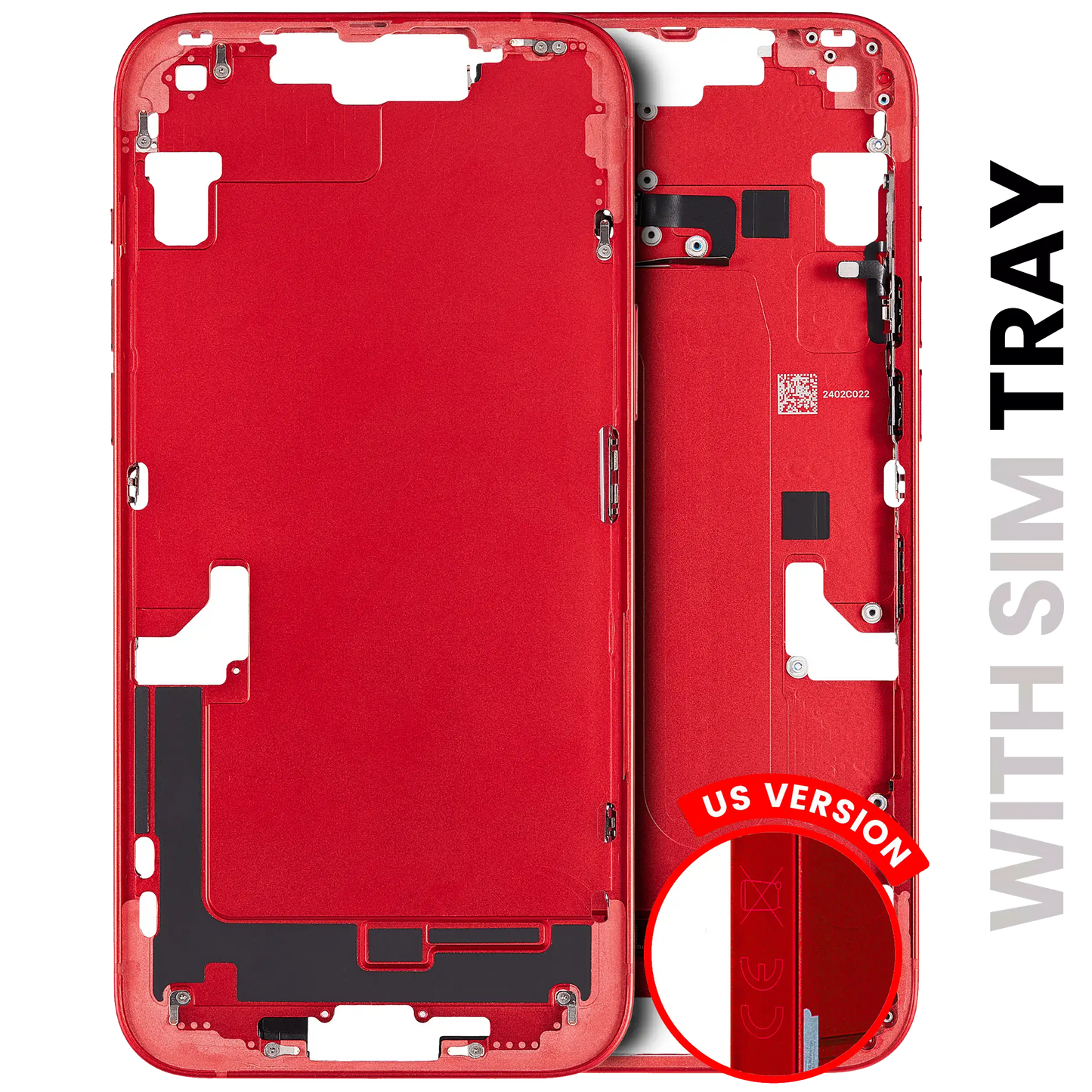 Mid-Frame Housing W/ Small Parts For iPhone 14 Plus (EU / Global Version) (Used OEM Pull: Grade A) (Red)