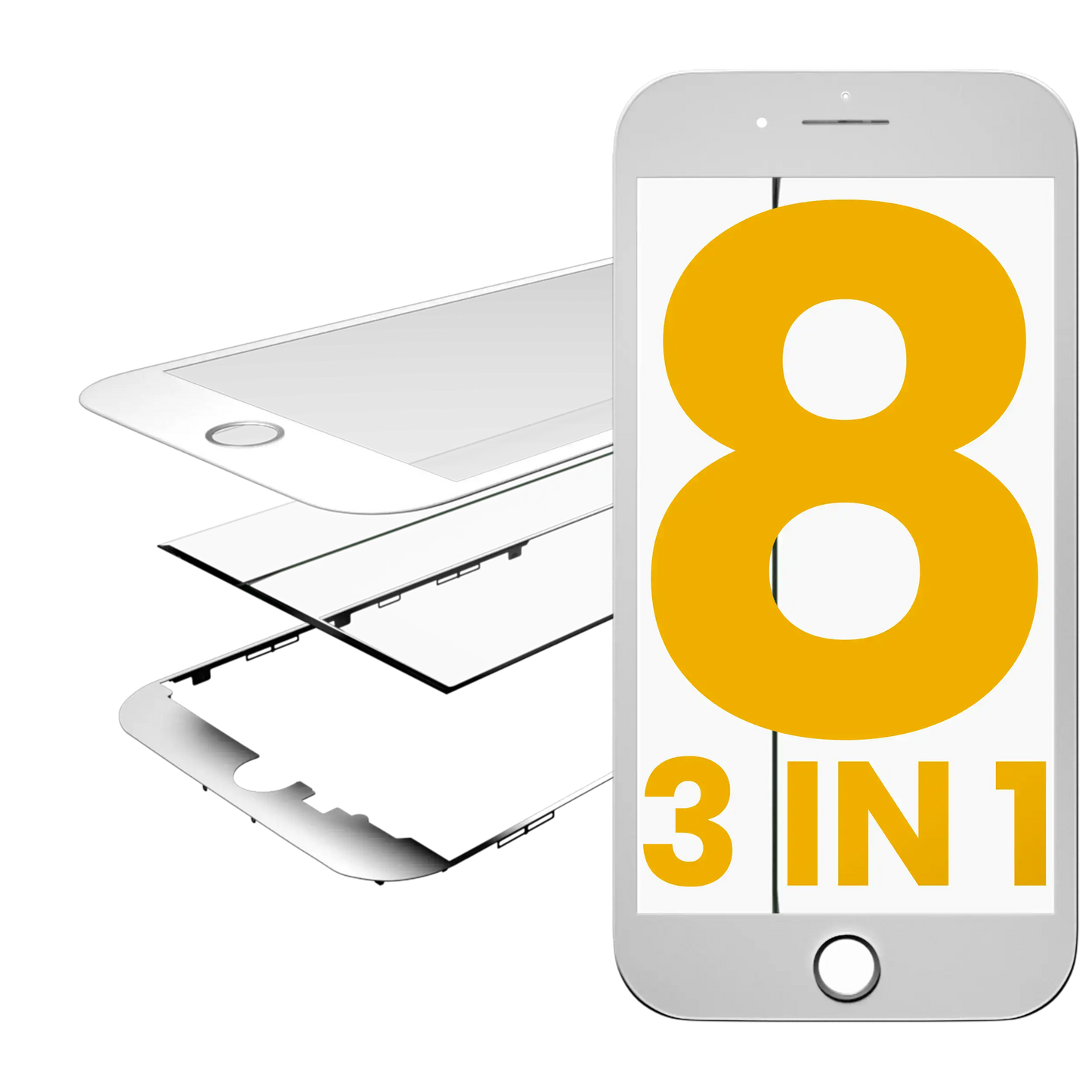 3 in 1 (Glass With OCA Pre-Installed + Frame) For iPhone 8 (OCA Master) (2 Pack) (White)