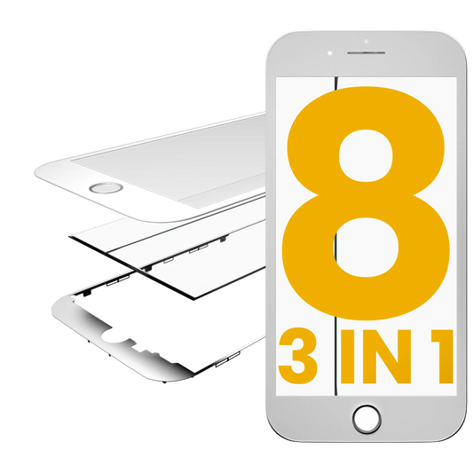 3 in 1 (Glass With OCA Pre-Installed + Frame) For iPhone 8 (OCA Master) (2 Pack) (White)