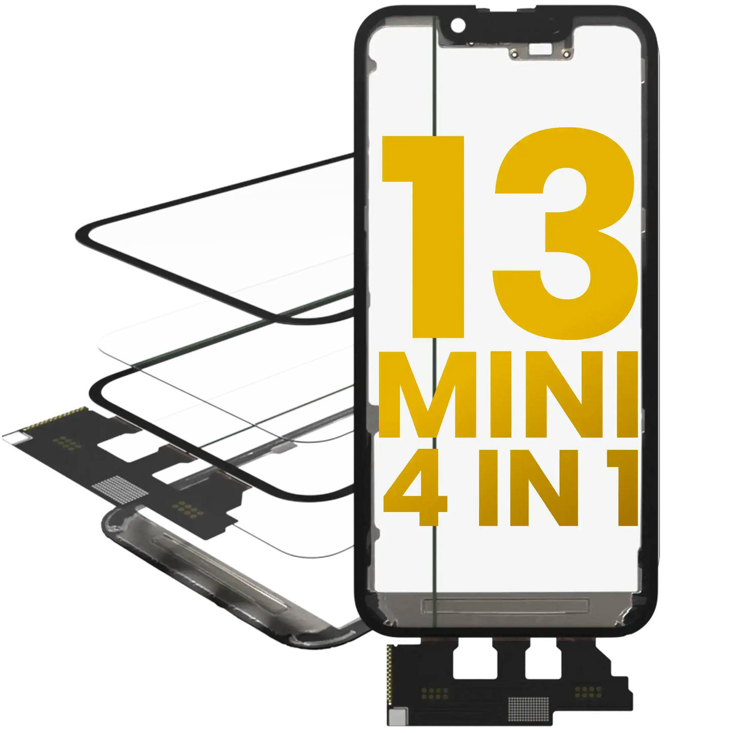 4 in 1 Short Flex (Digitizer Touch With Glass + OCA + Frame Pre-installed) For iPhone 13 Mini (OCA Master)