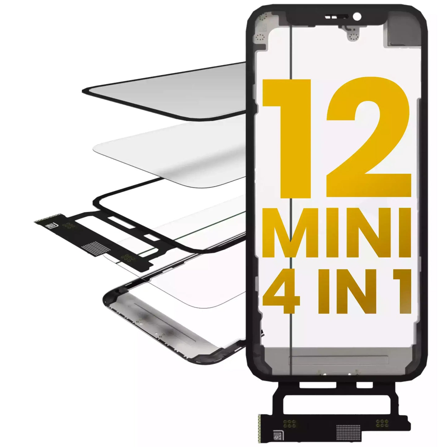 4 in 1 Short Flex (Digitizer Touch With Glass + OCA + Frame Pre-installed) For iPhone 12 Mini (OCA Master)