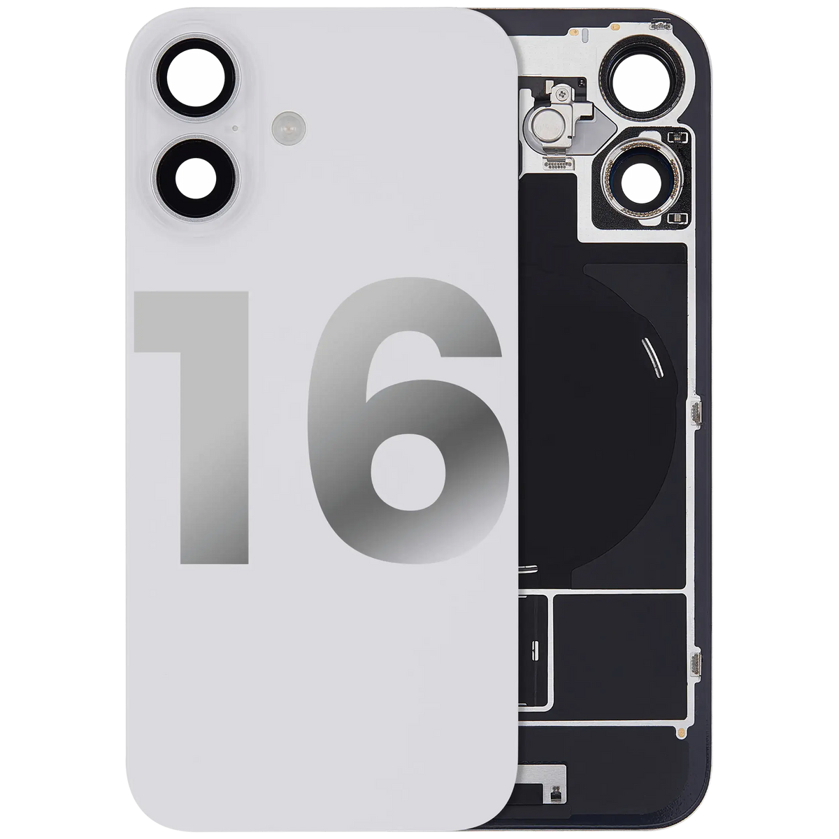 Back Glass w/ MagSafe Magnet & NFC & Flashlight Flex For iPhone 16 (Used OEM Pull: Grade A) (White) — product photo 1