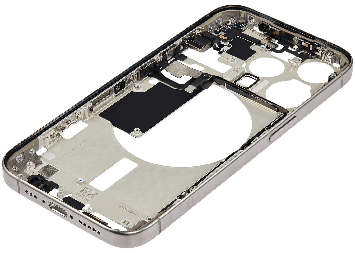 Mid-Frame Housing W/ Small Parts For iPhone 15 Pro (EU / Global Version) (Used OEM Pull: Grade B) (Natural Titanium)