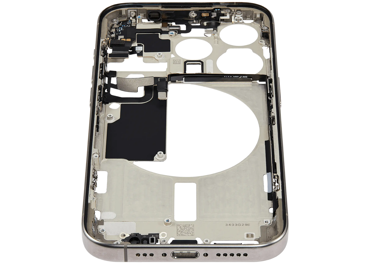 Mid-Frame Housing W/ Small Parts For iPhone 15 Pro (EU / Global Version) (Used OEM Pull: Grade B) (Natural Titanium)