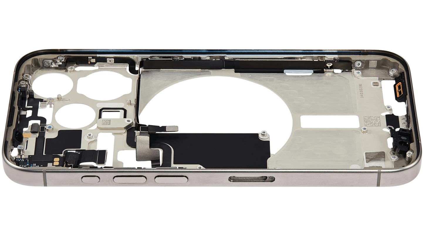 Mid-Frame Housing W/ Small Parts For iPhone 15 Pro (EU / Global Version) (Used OEM Pull: Grade B) (Natural Titanium)