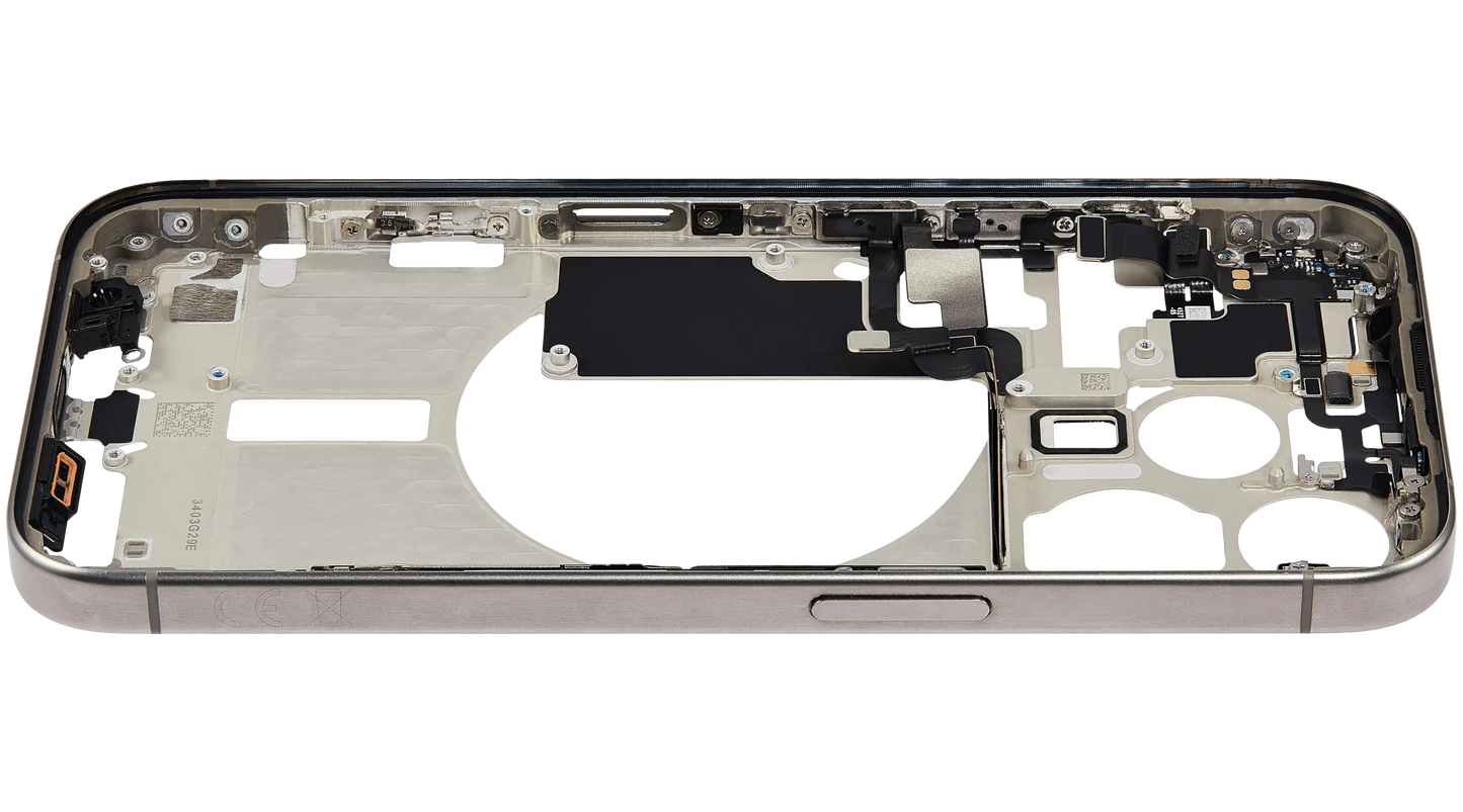 Mid-Frame Housing W/ Small Parts For iPhone 15 Pro (EU / Global Version) (Used OEM Pull: Grade B) (Natural Titanium)