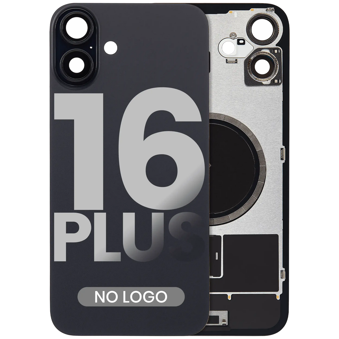 Back Glass w/ MagSafe Magnet For iPhone 16 Plus (Aftermarket) (Black) (No Logo)