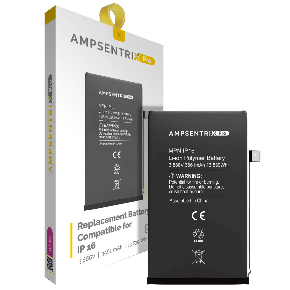 Replacement Battery For iPhone 16 (AmpSentrix Pro) — product photo 1