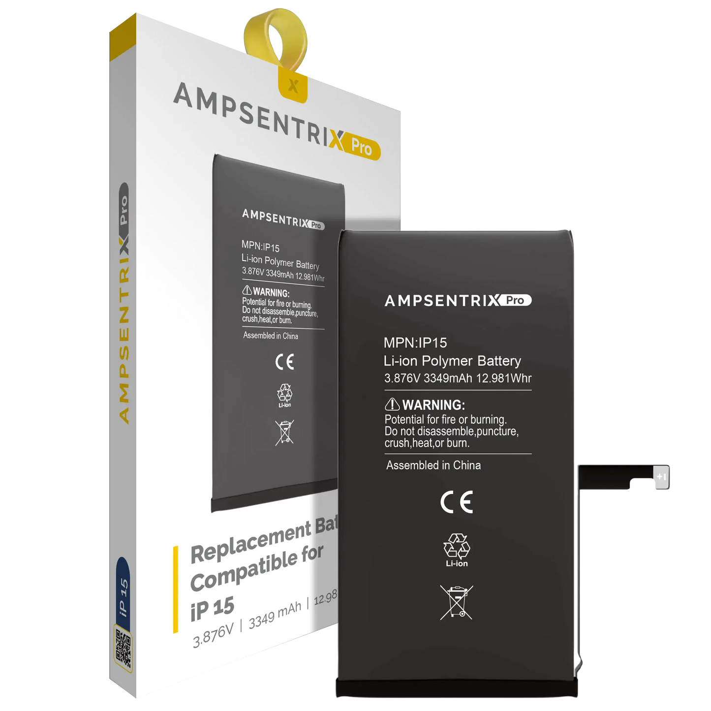 Replacement Battery For iPhone 15 (AmpSentrix Pro)