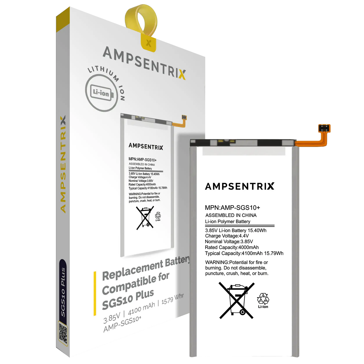 Replacement Battery For Samsung Galaxy S10 Plus (AmpSentrix Pro)