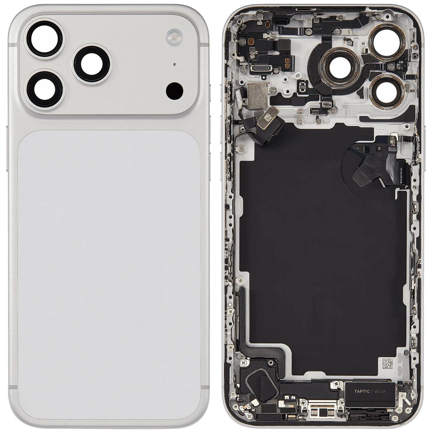 Back Housing W/ Charging Port Flex & Small Parts Compatible For iPhone 17 Pro Max (US Version) (Used OEM Pull: Grade A) (Silver)