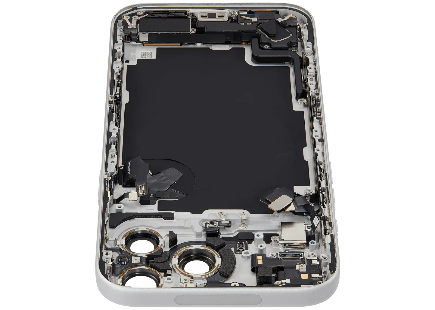Back Housing W/ Charging Port Flex & Small Parts Compatible For iPhone 17 Pro Max (US Version) (Used OEM Pull: Grade A) (Silver)