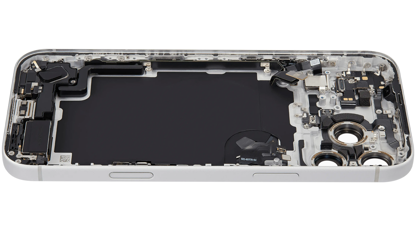 Back Housing W/ Charging Port Flex & Small Parts Compatible For iPhone 17 Pro Max (US Version) (Used OEM Pull: Grade A) (Silver)
