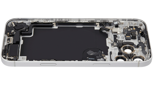 Back Housing W/ Charging Port Flex & Small Parts Compatible For iPhone 17 Pro Max (US Version) (Used OEM Pull: Grade A) (Silver)
