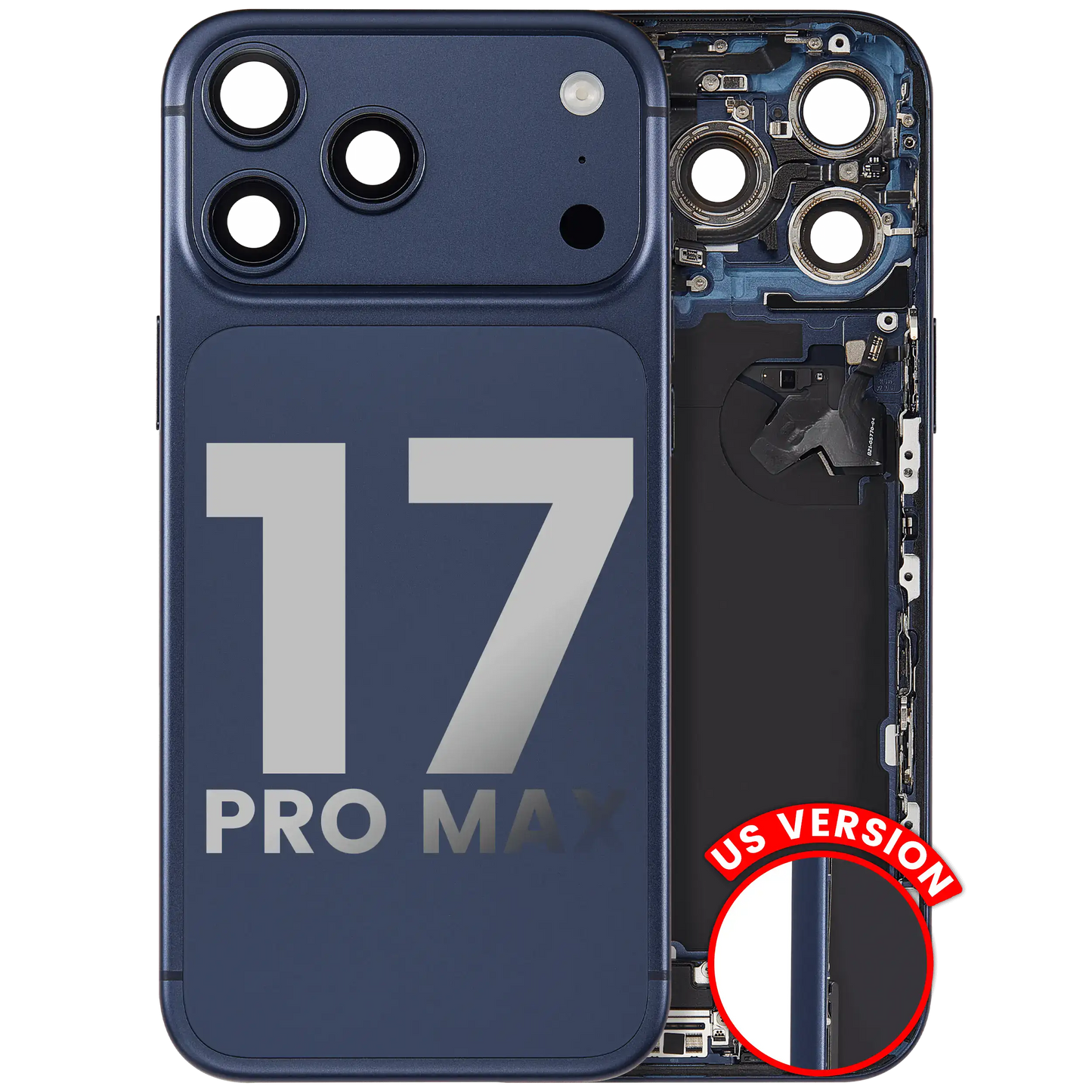 Back Housing W/ Charging Port Flex & Small Parts Compatible For iPhone 17 Pro Max (US Version) (Used OEM Pull: Grade A) (Deep Blue)