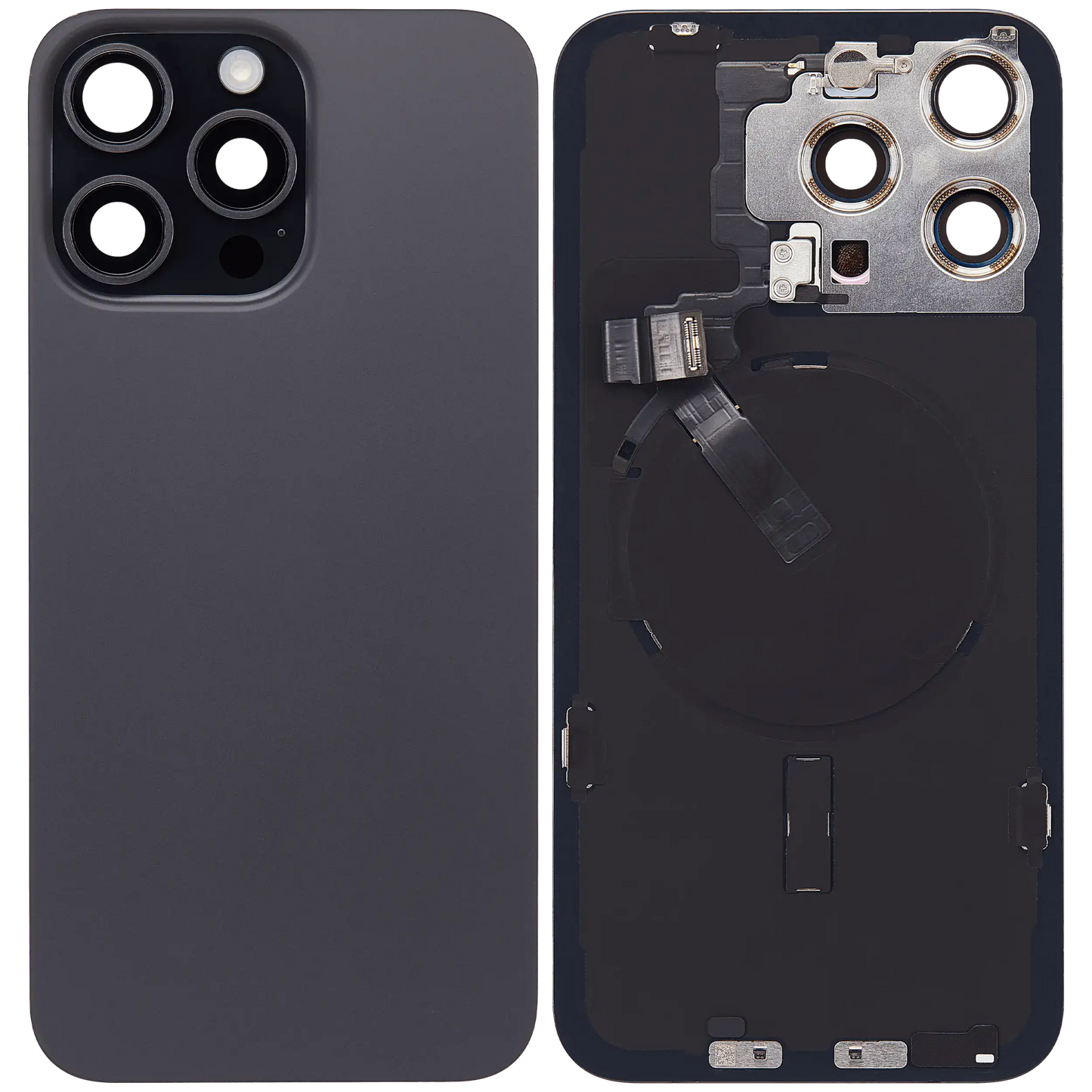 Back Glass w/ MagSafe Magnet & NFC & Flashlight Flex For iPhone 15 Pro Max (Used OEM Pull: Grade B) (Black Titanium)