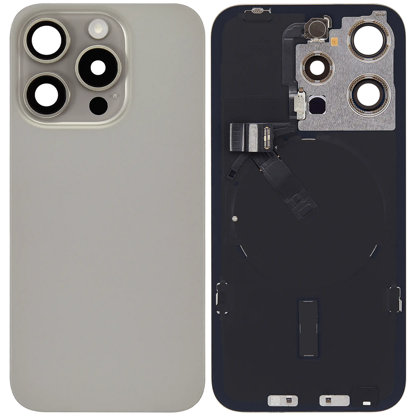 Back Glass w/ MagSafe Magnet & NFC & Flashlight Flex For iPhone 15 Pro (Used OEM Pull: Grade B) (Natural Titanium)
