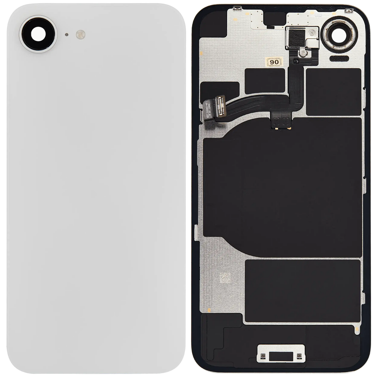 Back Glass With Steel Plate With Wireless NFC Charging MagSafe Magnet & Flashlight Flex For iPhone 16e (Used OEM Pull: Grade A) (White)