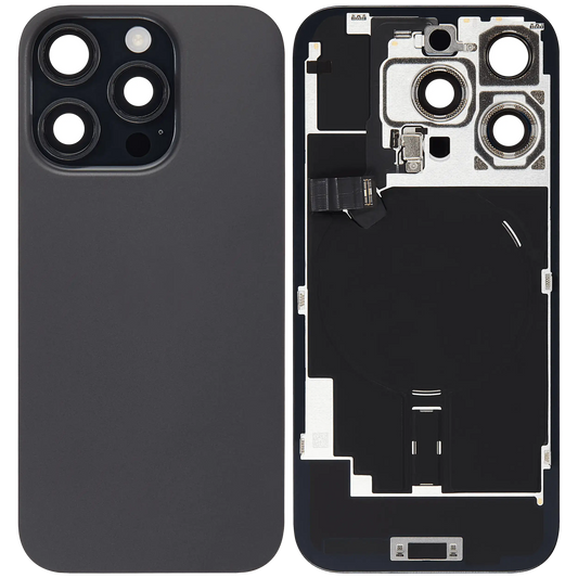 Back Glass w/ MagSafe Magnet & NFC & Flashlight Flex For iPhone 16 Pro (Aftermarket) (Black Titanium) (No Logo)
