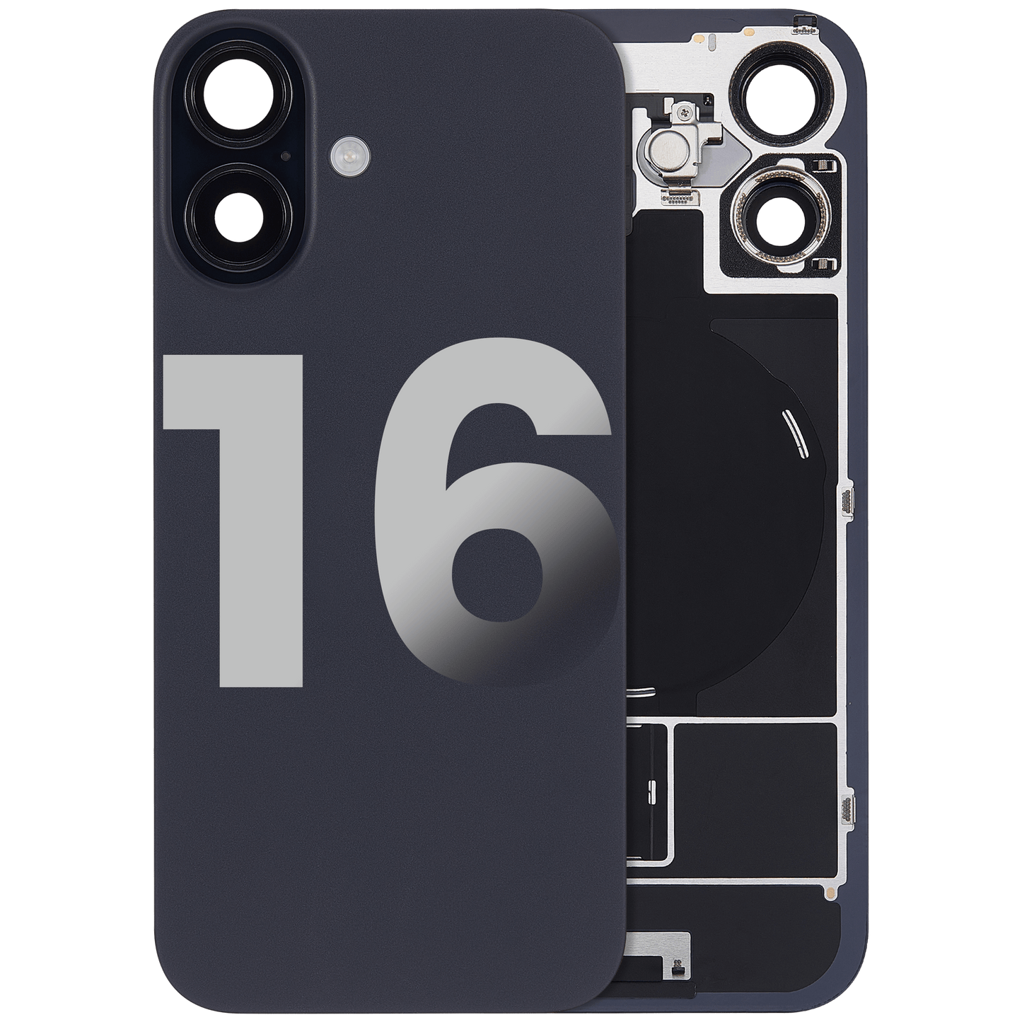 Back Glass w/ MagSafe Magnet & NFC & Flashlight Flex For iPhone 16 (Used OEM Pull: Grade C) (Black)
