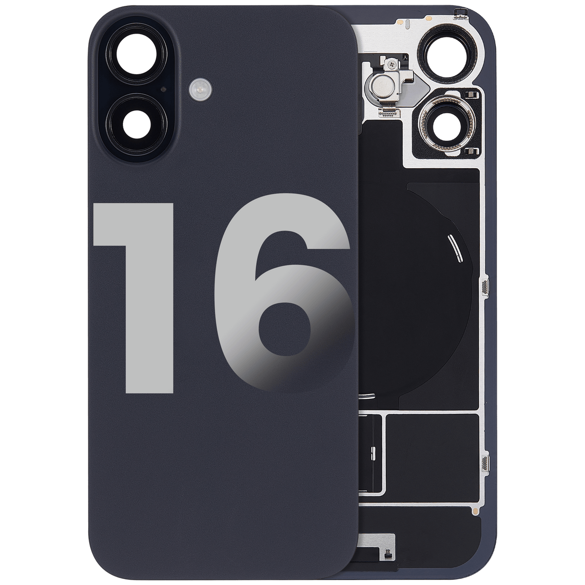 Back Glass w/ MagSafe Magnet & NFC & Flashlight Flex For iPhone 16 (Used OEM Pull: Grade C) (Black) — product photo 1