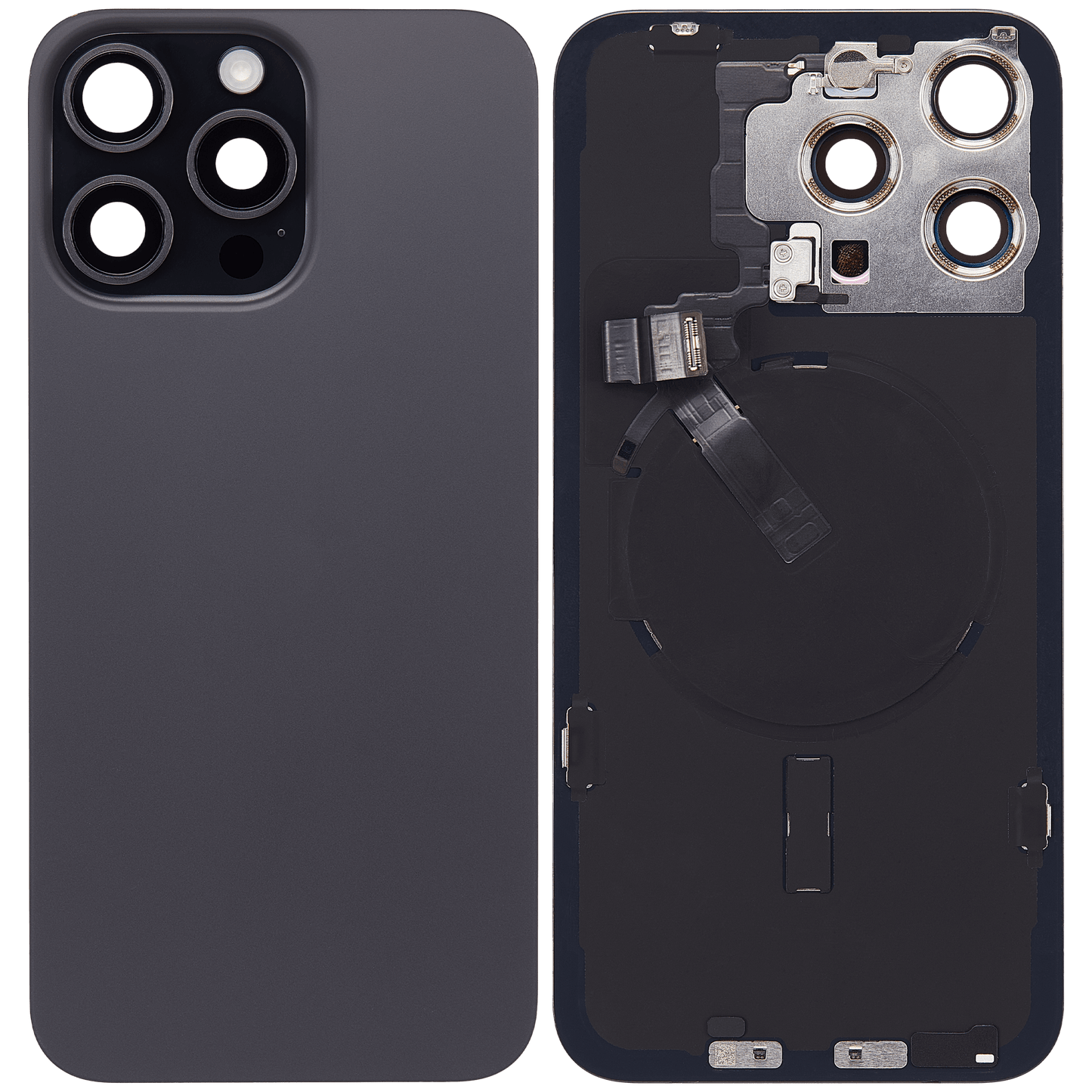 Back Glass w/ MagSafe Magnet & NFC & Flashlight Flex For iPhone 15 Pro Max (Used OEM Pull: Grade C) (Black Titanium)