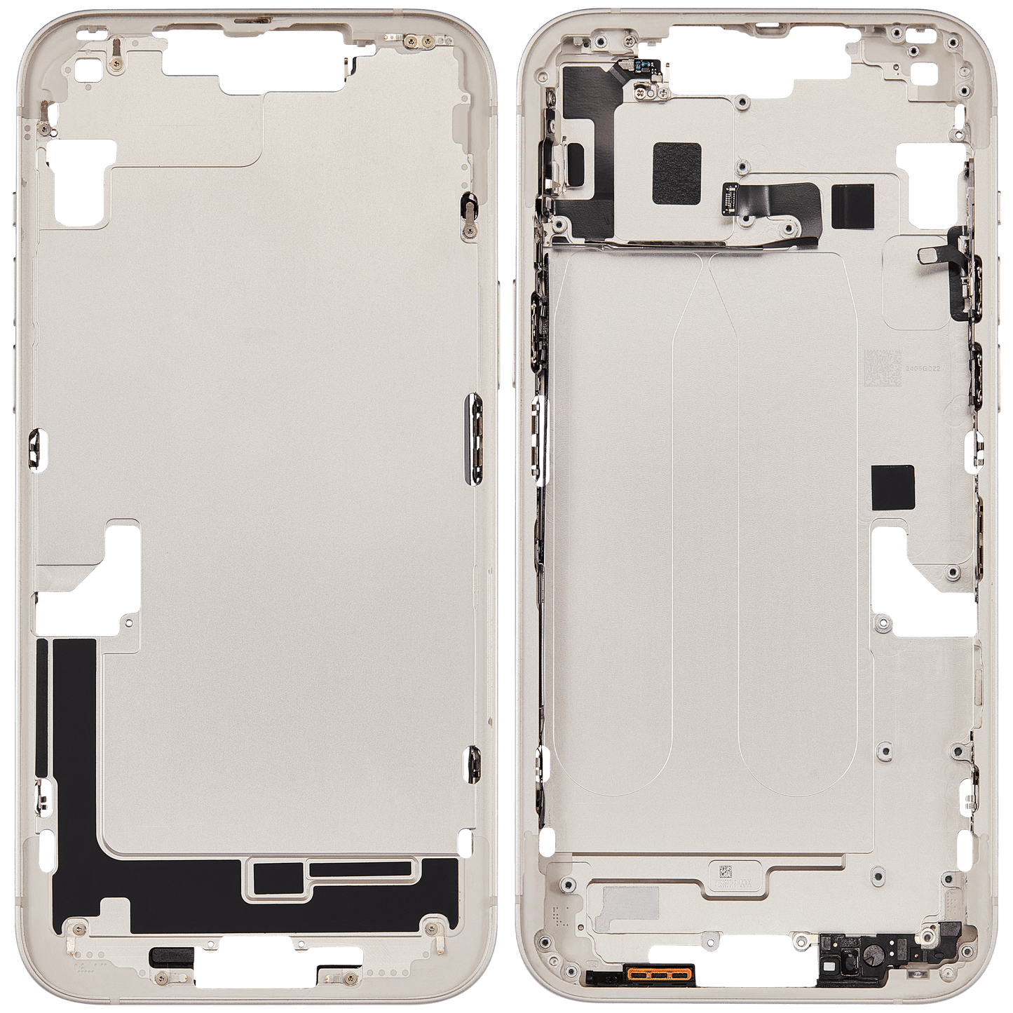 Mid-Frame Housing W/ Charging Port Flex & Small Parts For iPhone 14 Plus (EU / Global Version) (Used OEM Pull: Grade B) (Starlight)