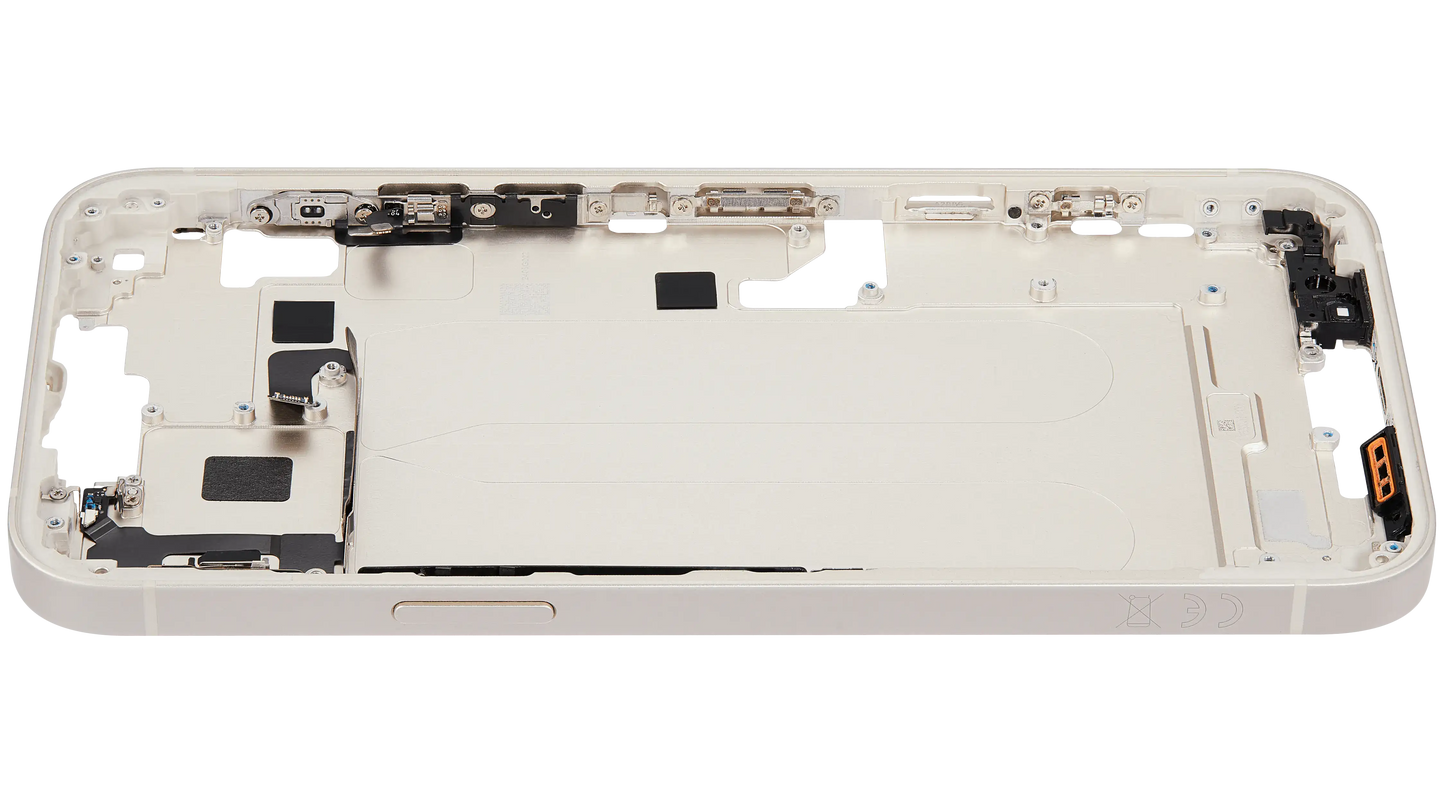 Mid-Frame Housing W/ Charging Port Flex & Small Parts For iPhone 14 Plus (EU / Global Version) (Used OEM Pull: Grade B) (Starlight)