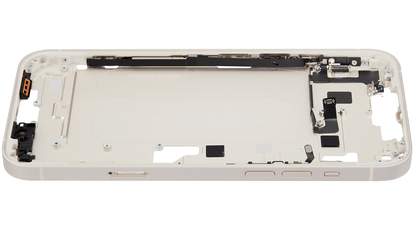 Mid-Frame Housing W/ Charging Port Flex & Small Parts For iPhone 14 Plus (EU / Global Version) (Used OEM Pull: Grade C) (Starlight)