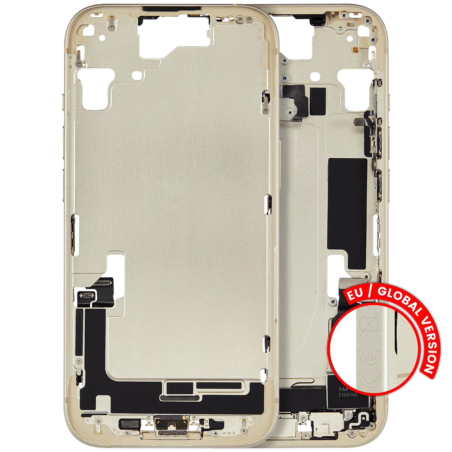 Mid-Frame Housing W/ Charging Port Flex & Small Parts For iPhone 15 (EU / Global Version) (Used OEM Pull: Grade B) (Yellow)