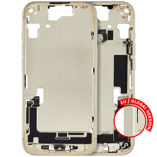 Mid-Frame Housing W/ Charging Port Flex & Small Parts For iPhone 15 (EU / Global Version) (Used OEM Pull: Grade B) (Yellow)