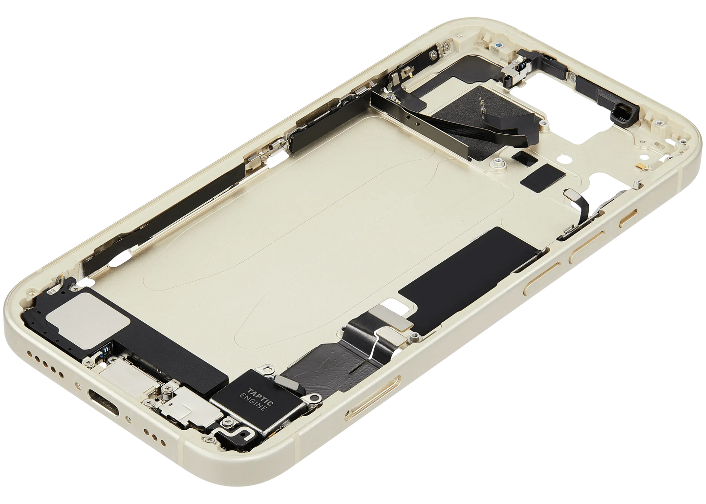 Mid-Frame Housing W/ Charging Port Flex & Small Parts For iPhone 15 (EU / Global Version) (Used OEM Pull: Grade B) (Yellow)