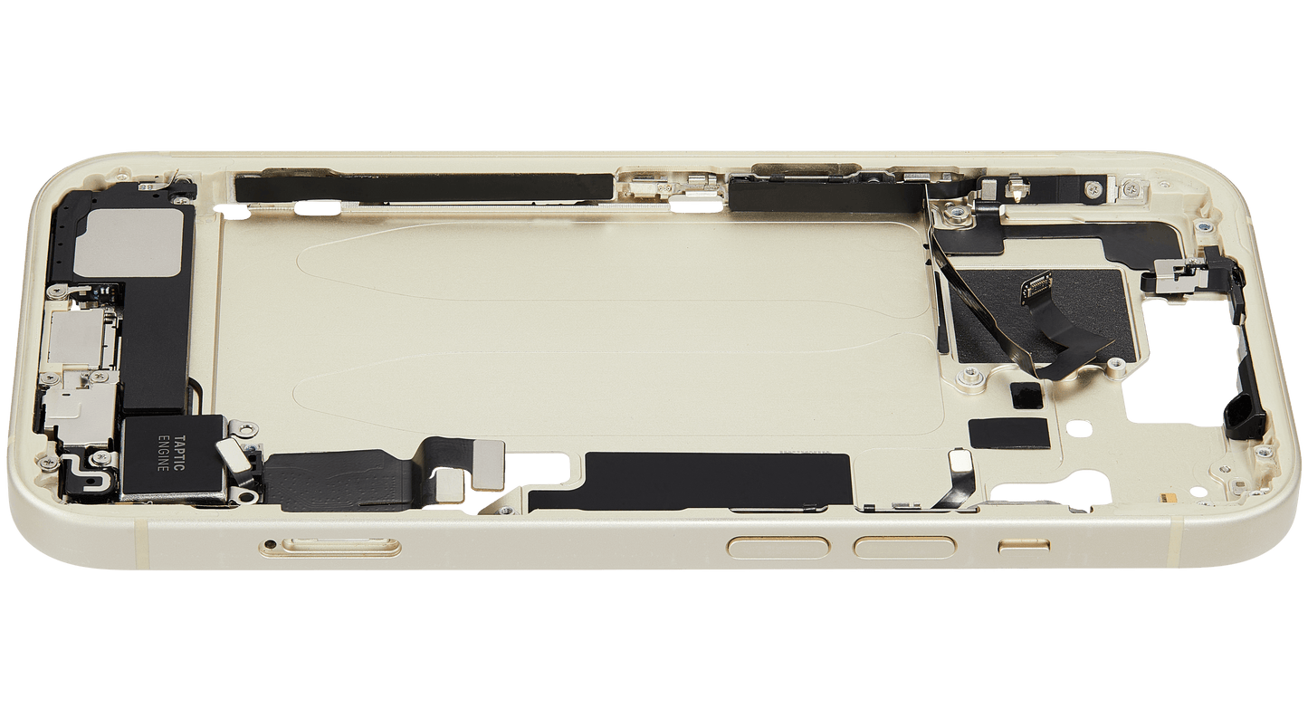 Mid-Frame Housing W/ Charging Port Flex & Small Parts For iPhone 15 (EU / Global Version) (Used OEM Pull: Grade B) (Yellow)