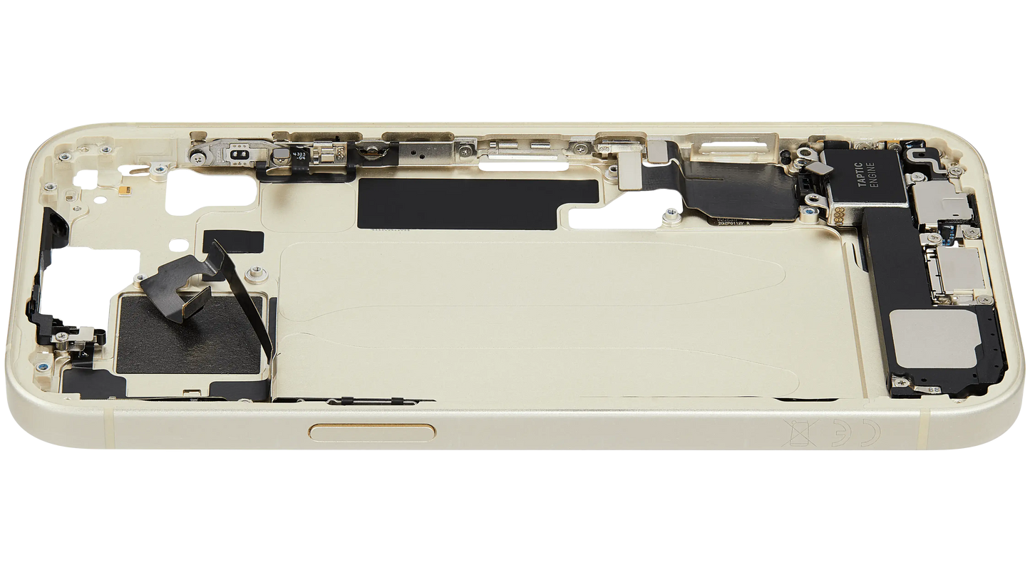 Mid-Frame Housing W/ Charging Port Flex & Small Parts For iPhone 15 (EU / Global Version) (Used OEM Pull: Grade B) (Yellow)